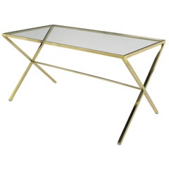 Elegant Gold Aluminum & Glass X-Leg Trestle Table