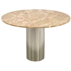 Round Rouge Marble & Chrome Cylindrical Pedestal Dining Table