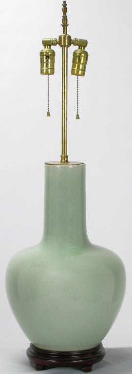 Celadon Glaze Gourd-Form Glazed Ceramic Table Lamp