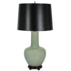 Celadon Glaze Gourd-Form Glazed Ceramic Table Lamp