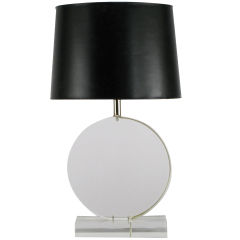 Signed Thick & Heavy Lucite Disc & Chrome Table Lamp