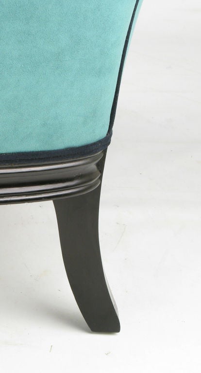 Pair Custom High Back Club Chairs In Turquoise Ultrasuede 5