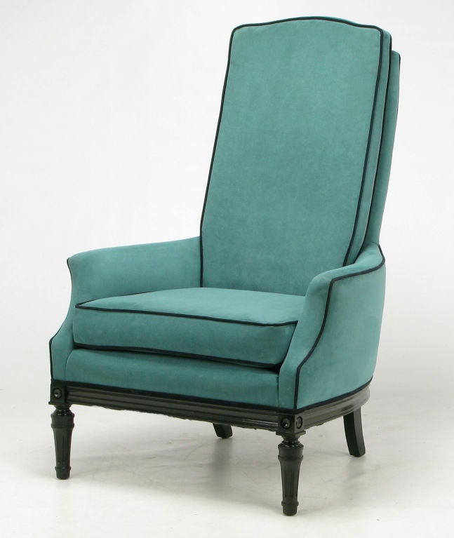 Pair Custom High Back Club Chairs In Turquoise Ultrasuede at 1stDibs