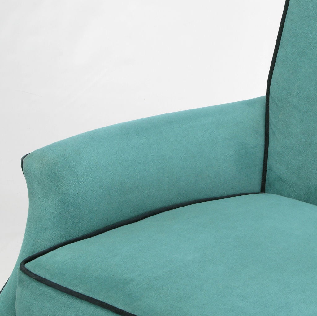 Pair Custom High Back Club Chairs In Turquoise Ultrasuede 3