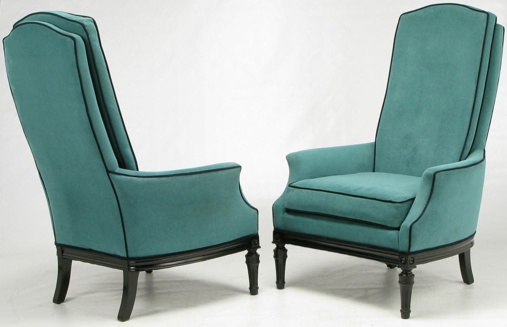 American Pair Custom High Back Club Chairs In Turquoise Ultrasuede