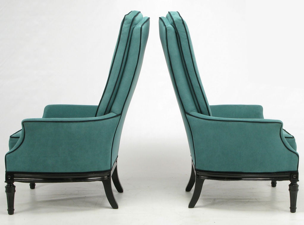 Pair Custom High Back Club Chairs In Turquoise Ultrasuede 1