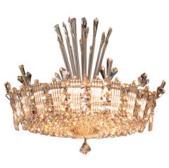 Dramatic Deco Revival Chrome & Cut Crystal Chandelier