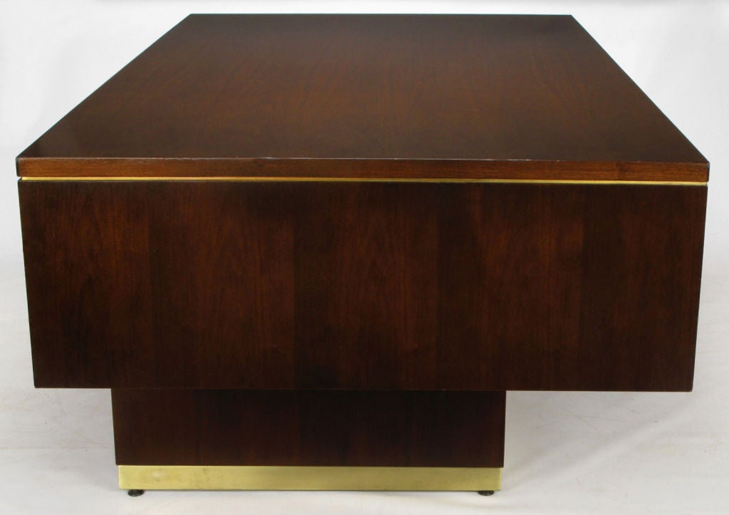 American Cantilevered Sides Walnut & Brass Modern Executive Desk