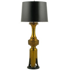Large Incised Brass Chinoiserie Table Lamp