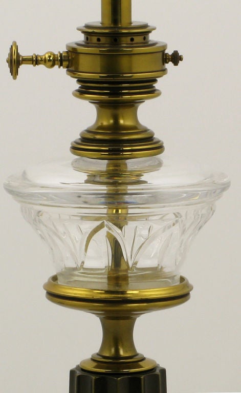 Mid-20th Century Pair Stiffel Brass & Glass Oil Reservoir Table Lamps