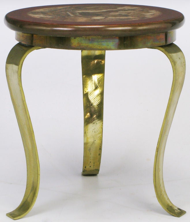 Muller Brass & Inlaid Onyx Top Side Table