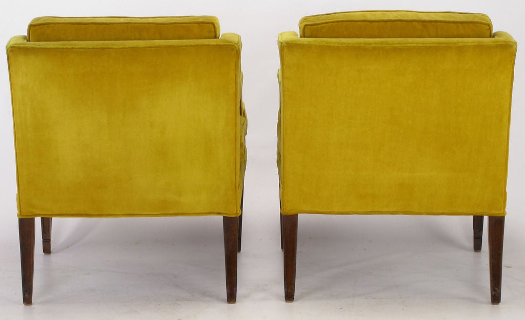 Pair Saffron Velvet Upholstered Open Arm Regency Club Chairs. 2