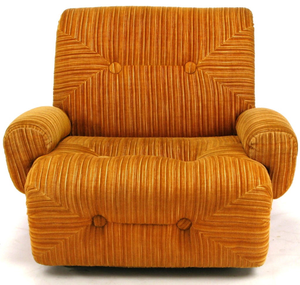 Art Deco Revival Club Chair In Orange Striped Cut Velvet