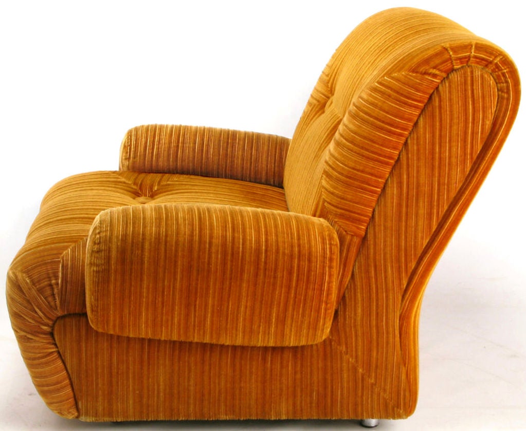 American Art Deco Revival Club Chair In Orange Striped Cut Velvet