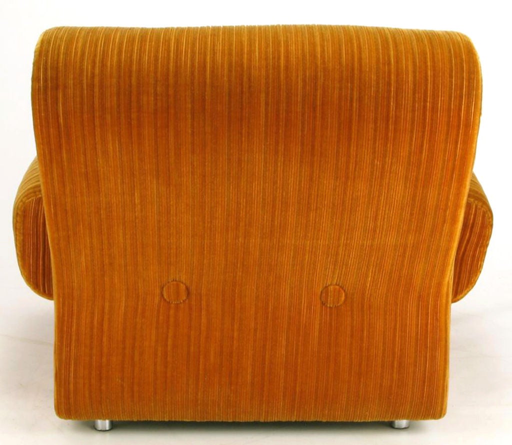 Late 20th Century Art Deco Revival Club Chair In Orange Striped Cut Velvet
