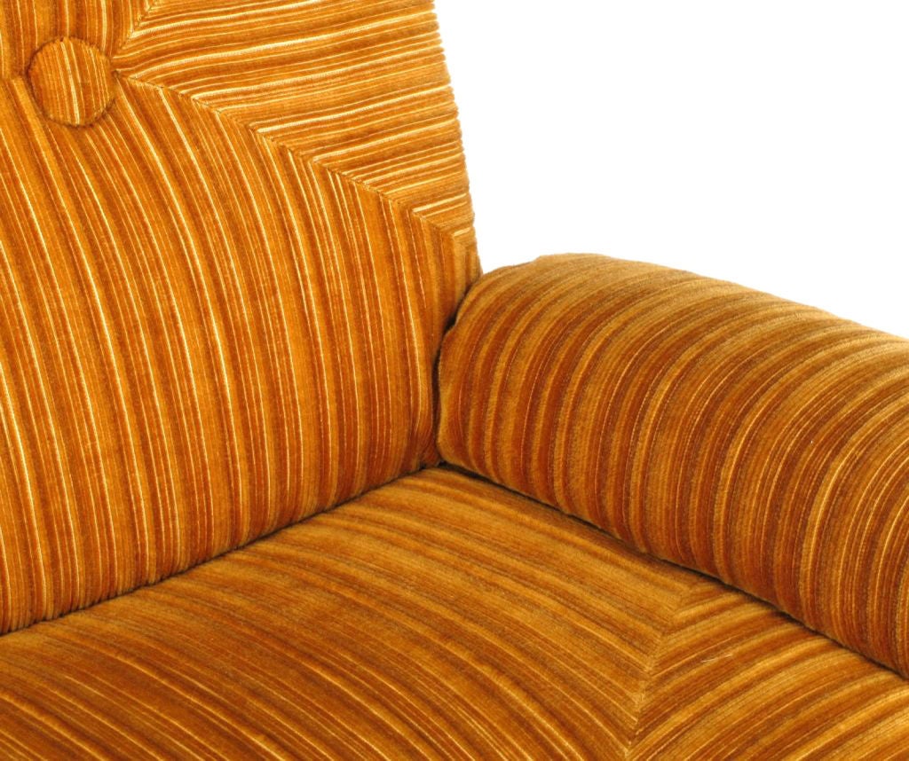 Art Deco Revival Club Chair In Orange Striped Cut Velvet 1