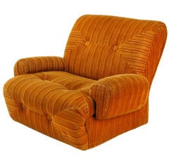 Art Deco Revival Club Chair In Orange Striped Cut Velvet