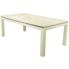 White Lacquer & Linen Wrapped Parsons Dining Table