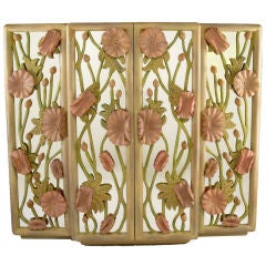Phyllis Morris Carved Poppies Over Mirror Tall Cabinet