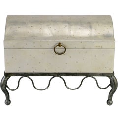 Silver Leafed Metal Chest On Metal Cabriole Stand