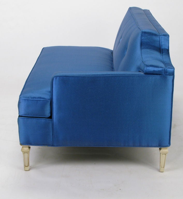 Mid-20th Century Custom Royal Blue Silk Two-Piece Sectional Sofa