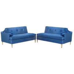 Vintage Custom Royal Blue Silk Two-Piece Sectional Sofa