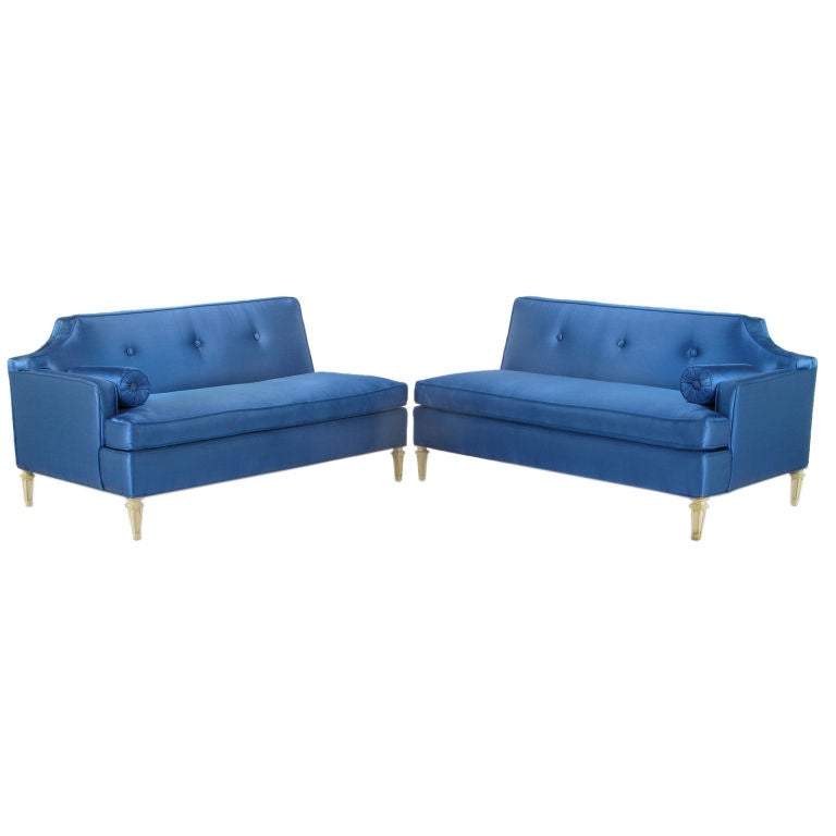 Custom Royal Blue Silk Two-Piece Sectional Sofa