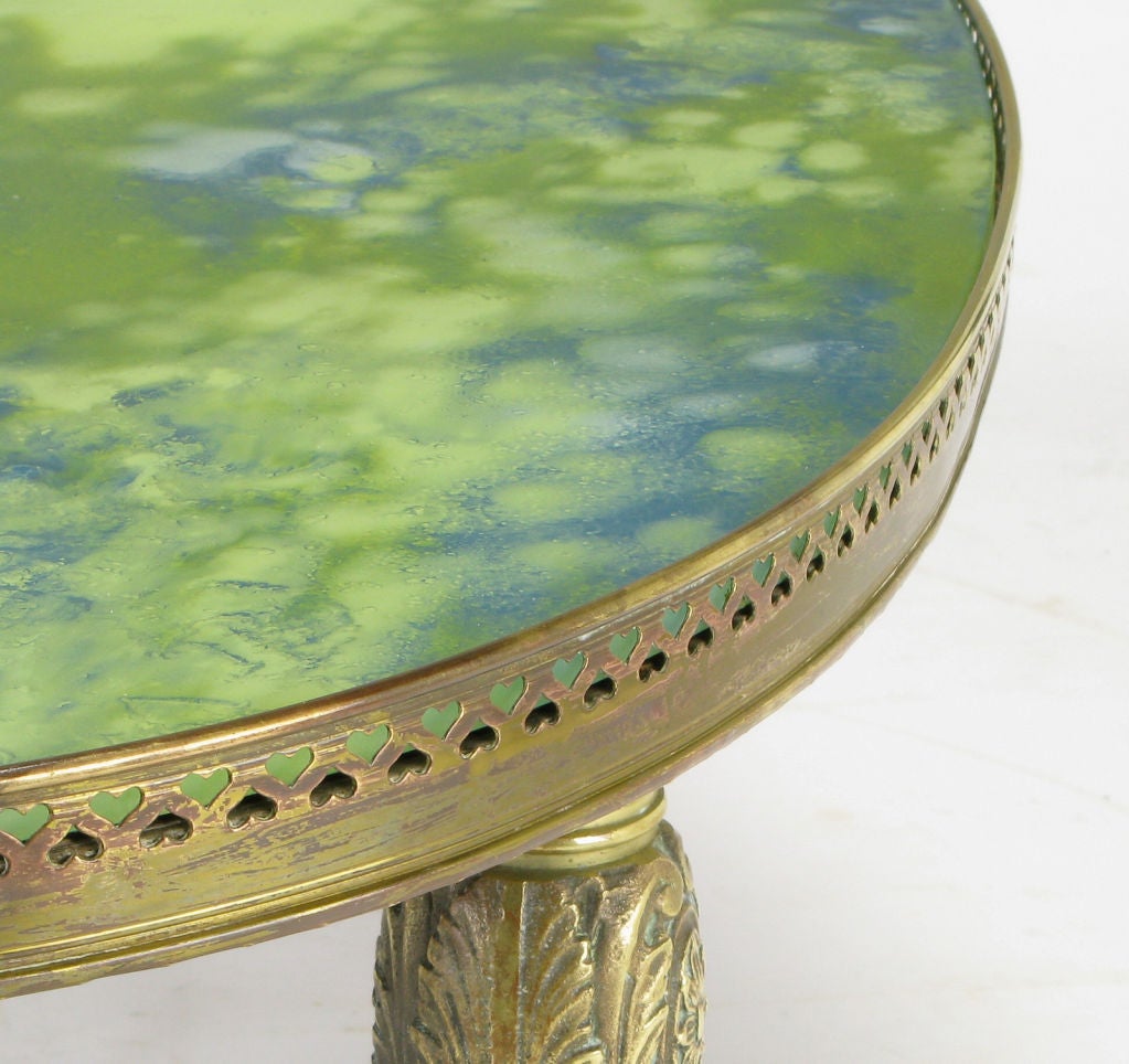 Oval Brass Cocktail Table With Reverse Painted Glass Top 2