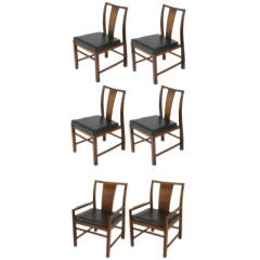 Vintage Set Six Hibriten Curved Back Walnut Dining Chairs