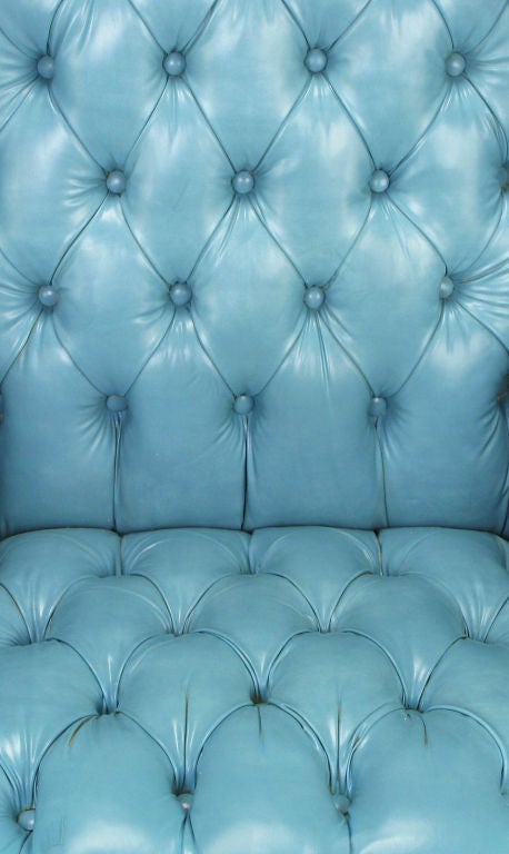 Pair Button-Tufted Columbia Blue Wing Chairs 5