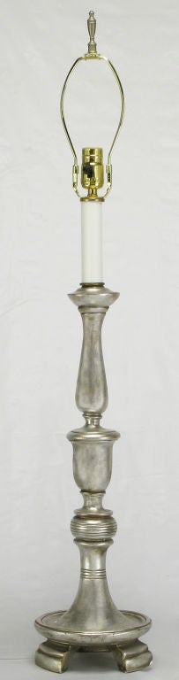 Tall Silver Leafed Baluster-Form Table Lamp