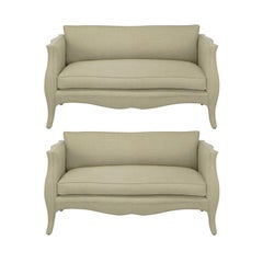 Pair Richard Himmel Collection Lutece Settees In Taupe Linen