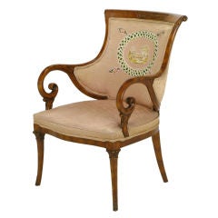 1940s Italian Regency Arm Chair With Quilted Silk Upholstery