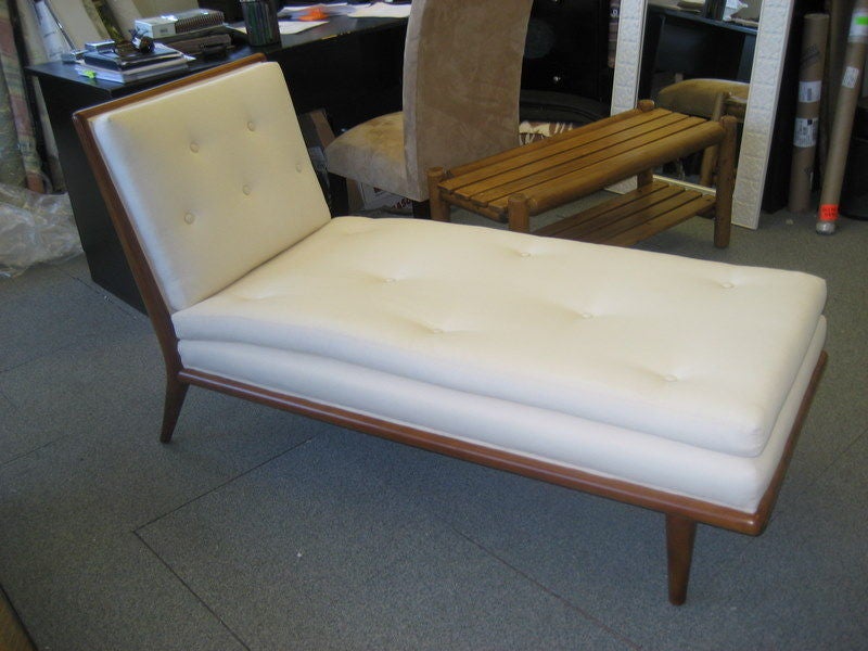 Chaise for Widdicomb by T.H. Robsjohn-Gibbings newly refurbished and upholstered in muslin and ready for your own fabric