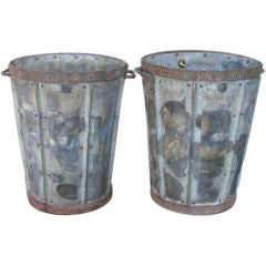 Vintage Pair of early 20th century iron bound galvanized bins