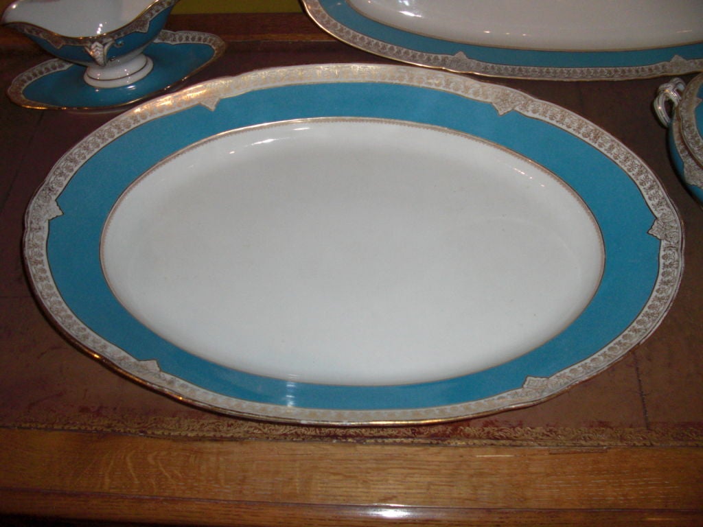 4 quality  Limoges porcelain serving pieces by Pillivuyt&Co. Paris, between 1867 and 1878. This set includes a very large platter [ large enough to hold a turkey...), a fish platter, a soup and a gravy. The measurements given are for the larger