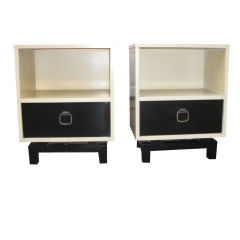 Pair of 1950's bi-color lacquered nightstands by Modernage