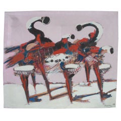 Large 1968 Australian oil on canvas of a marching band,