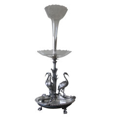 19th cent English silverplate epergne with Egret motif
