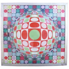 Signed Vasarely designed silk scarf  dated 1969
