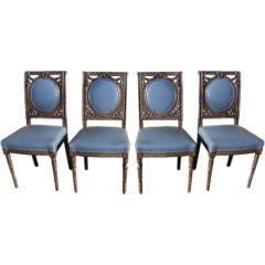 Set  four 19th cent. French Louis XVI style carved wood  chairs