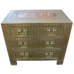 Vintage brass bound chest/ side table by Sarreid