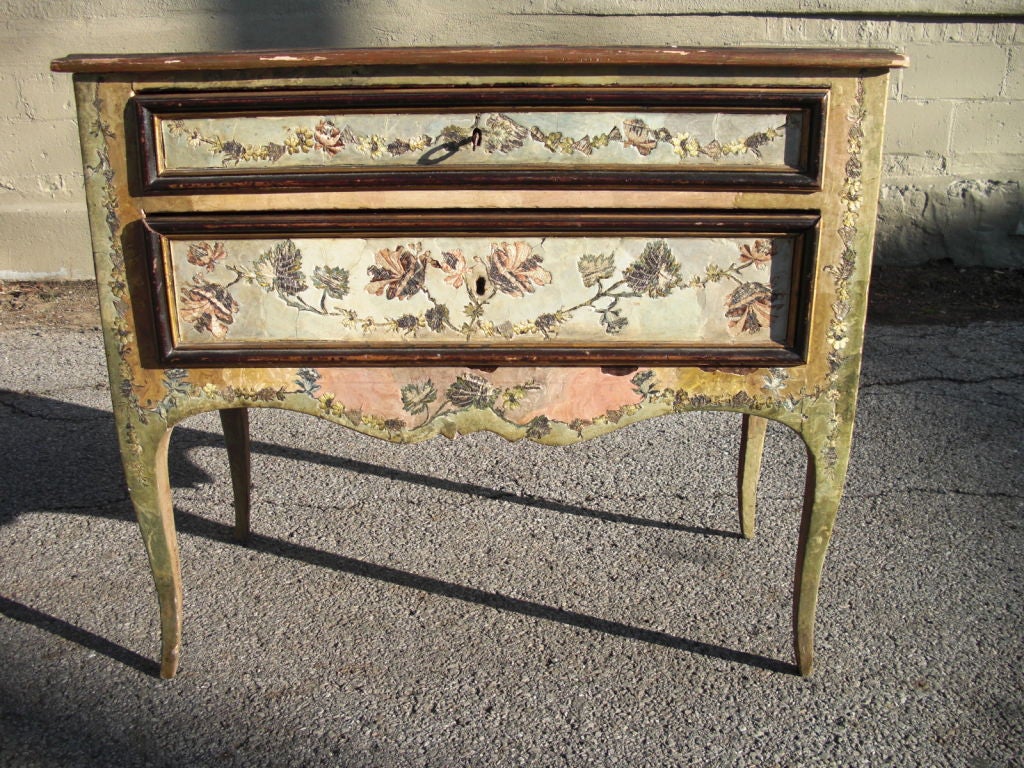 Rare paint  and embroidered damask decorated Venetian chest
