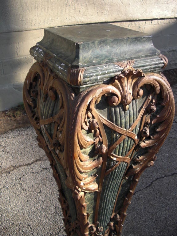 19th Century 19th cent. Roccoco style carved  and polychromed pedestal
