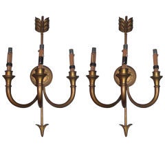 Quality pair of 1940's gilt bronze arrow form sconces