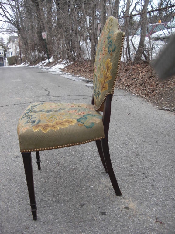 Set of 4 vintage shield back chairs with petit point  upholstery 4