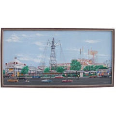Large 1963 oil on canvas of Coney Island by Joseph Fracarossi