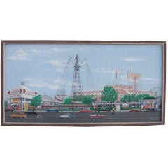 Vintage Large 1963 oil on canvas of Coney Island by Joseph Fracarossi