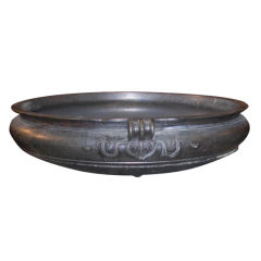 large 19th century  Indian  bronze basin on feet