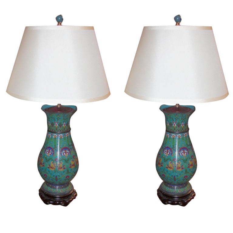 Pair of early 20th century chinese cloisonne lamps